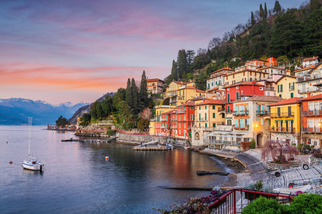 Varenna, Italy on Lake Como at dusk.